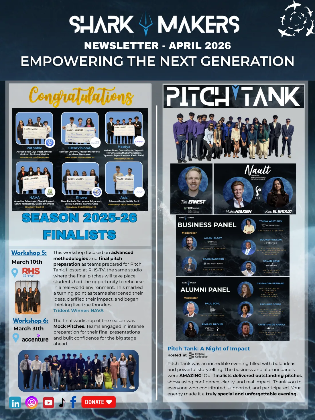 The cover of the April 2026 SharkMakers Newsletter.